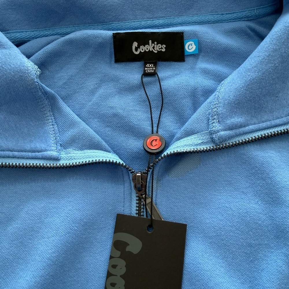 Classic Blue Zip-Up Sweater with Striped Accents - Picture 3 of 3